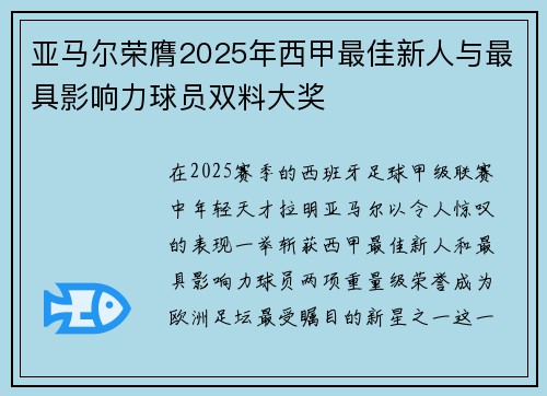 亚马尔荣膺2025年西甲最佳新人与最具影响力球员双料大奖 亚马尔荣膺2025年西甲最佳新人与最具影响力球员双料大奖